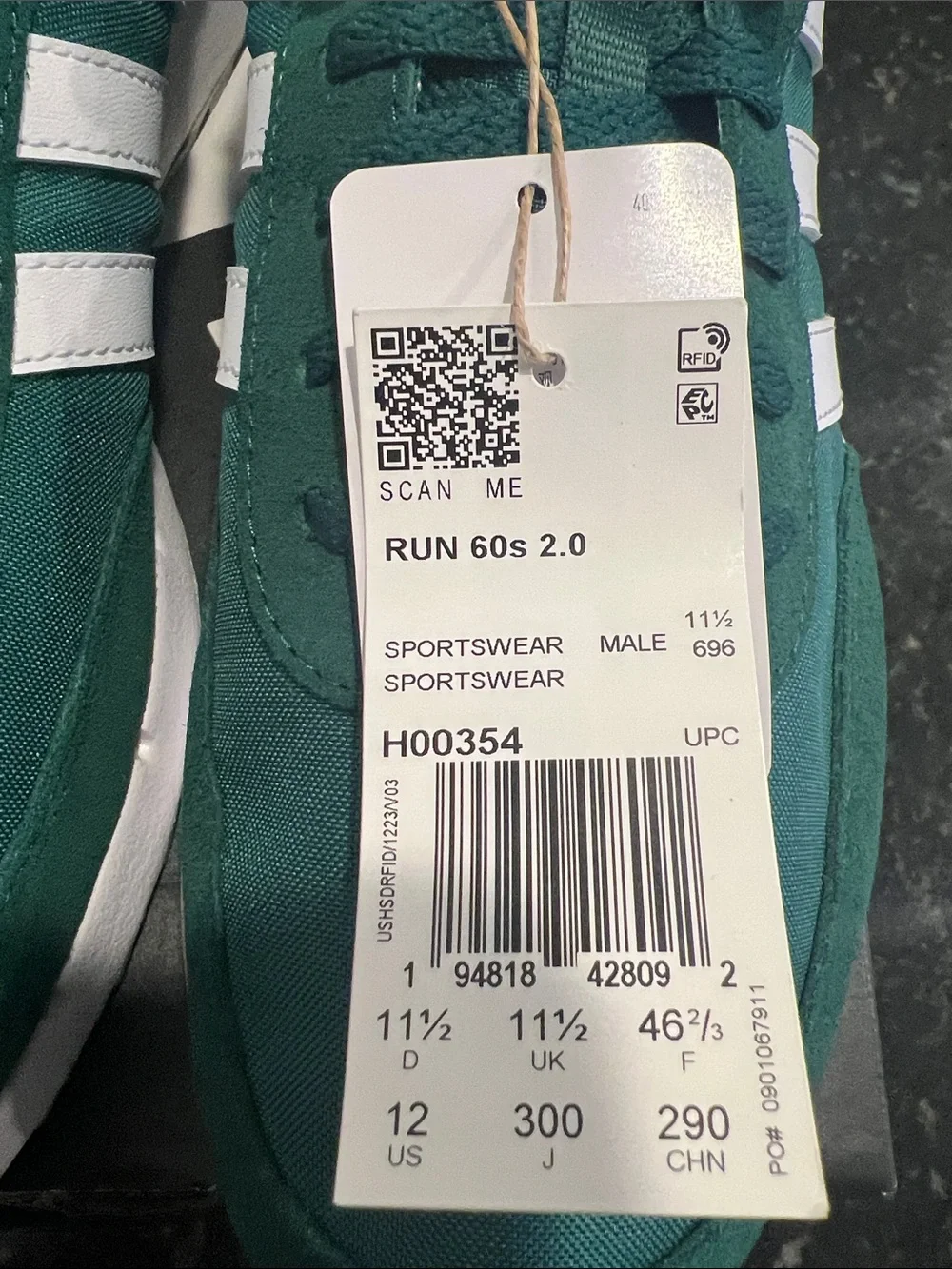 New adidas Green and White RUN 60s 2.0 Men's 12 Sneakers